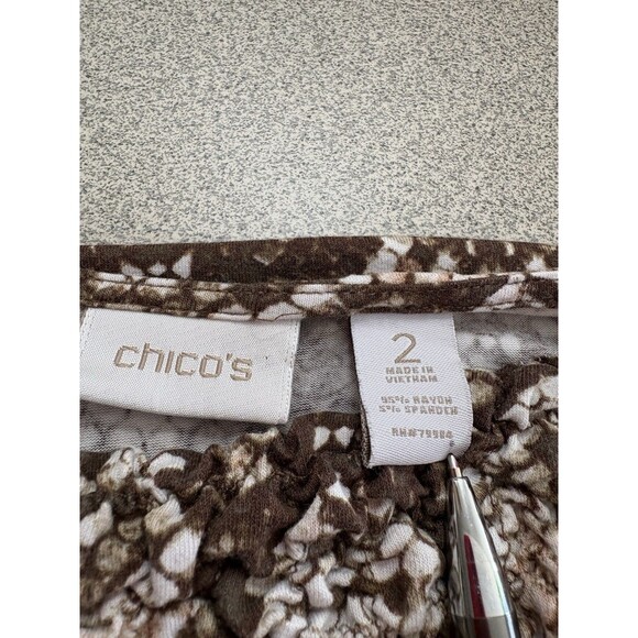 CHICOS Brown Reptile Snakeskin Animal Print Embellish Stretch shirt Sz 2 Large - Picture 2 of 10